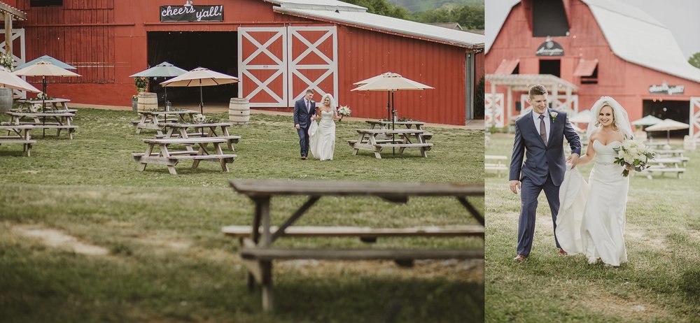 Benji and Ayn Marie walk towards their ceremony site together at Arrington Vineyards