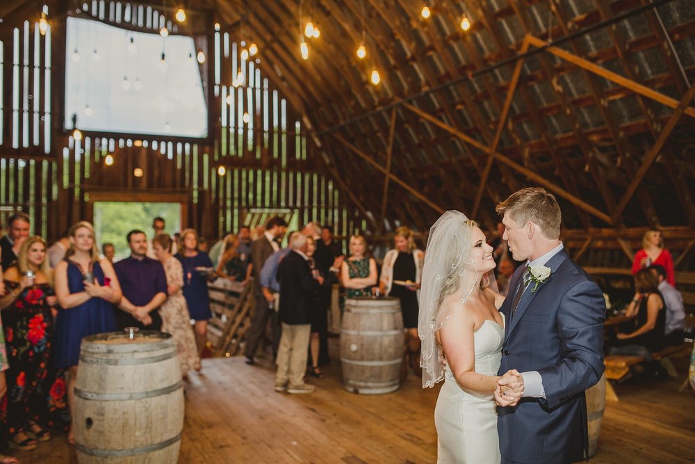 bride and groom during their first dance at Arrington Vineyards