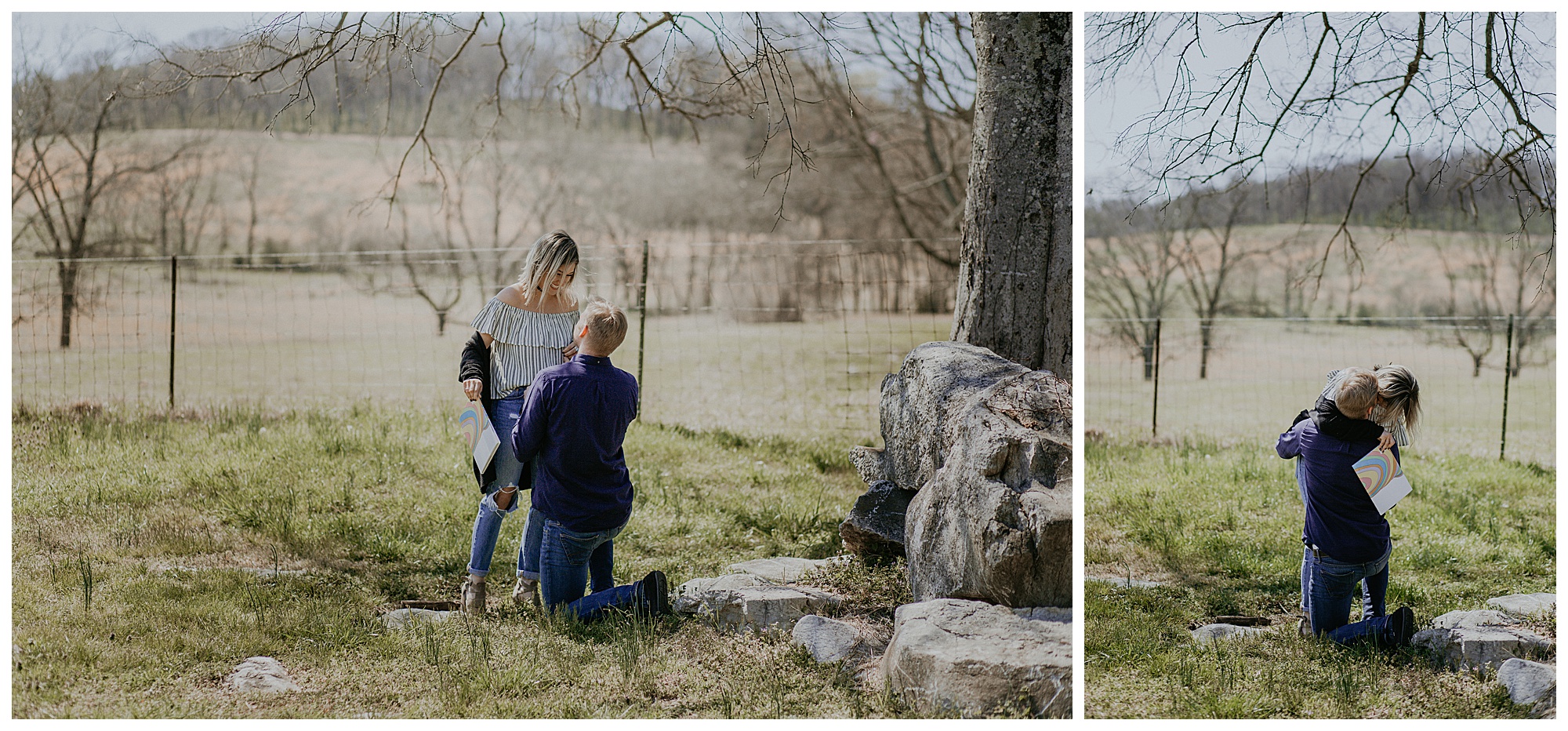 A man gets down on his knee as this nashville surprise proposal photographer catches the moment.