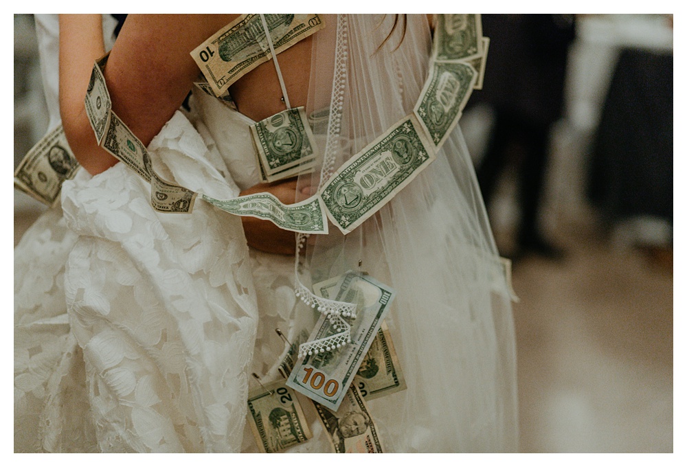 the dollars roped together during the dollar dance at Kiana Lodge in Washington State.