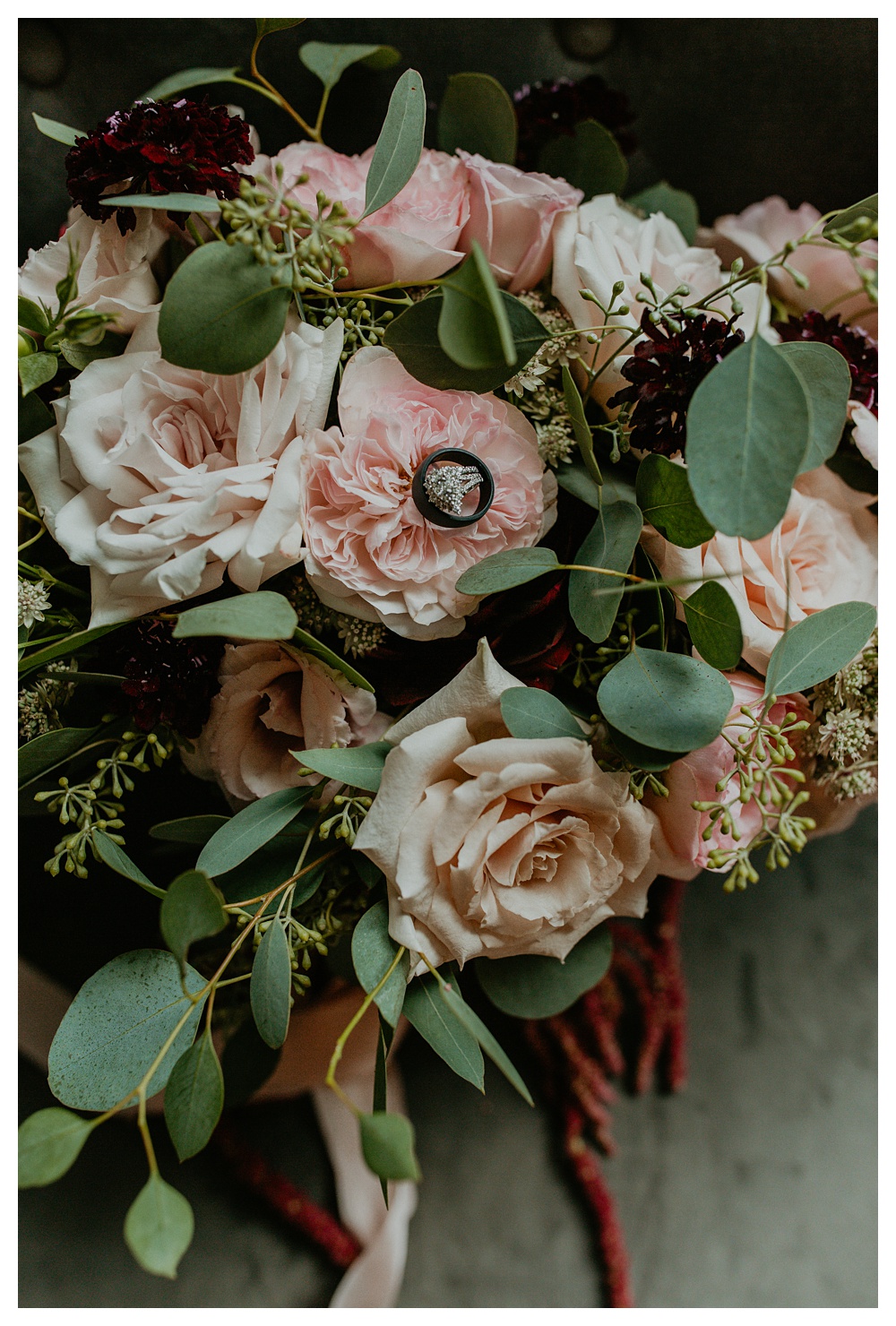 Wedding rings on the florals at Mount Peak Farm. Washington State Wedding Photographer, Mount Peak Wedding Venue, PNW Wedding Photographer