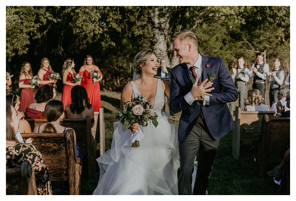 Nashville Wedding Photographer, Nashville Wedding, Nashville Wedding Venue, The Farm at Cedar Springs, Tennessee Outdoor Wedding, Tennessee Barn Wedding, Affordable Wedding Venues, Affordable Wedding Photography, bride and groom walking down the aisle, bride and groom exit