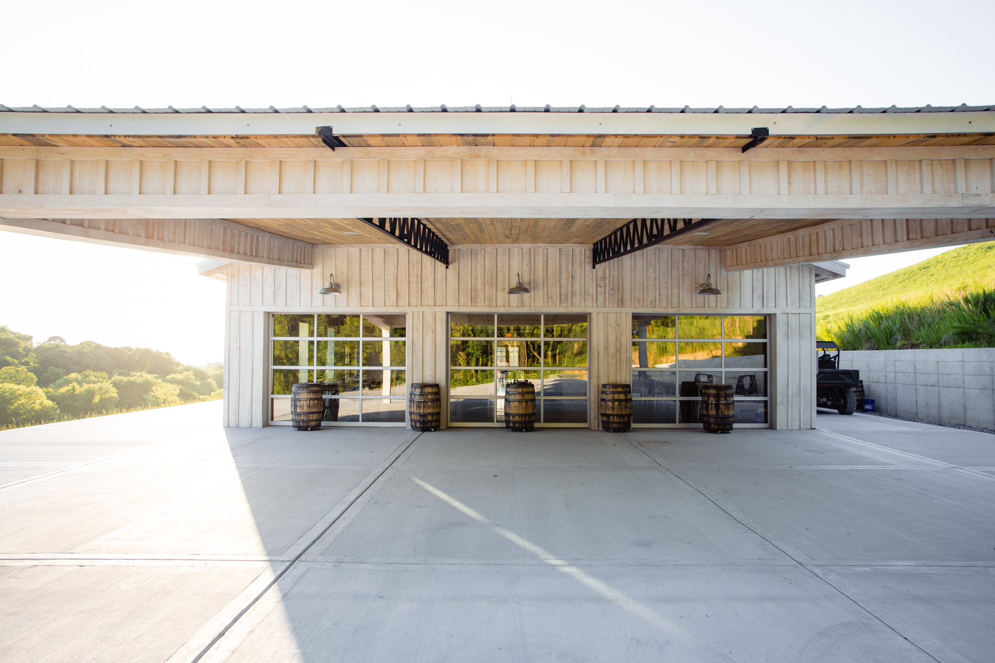 A view of the reception garage doors at Cranford Hollow.