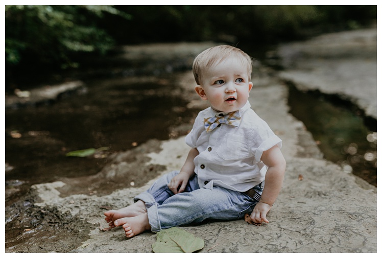 little boy by creek, Spring Hill family photographer, Spring Hill Tennessee, Spring Hill Photographer, Franklin Family photographer, Kedron Walking Trail, family photo clothing, family photo ideas, outdoor family photos, park family photos, 