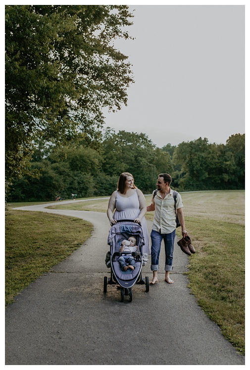 Mom and dad push stroller, Spring Hill family photographer, Spring Hill Tennessee, Spring Hill Photographer, Franklin Family photographer, Kedron Walking Trail, family photo clothing, family photo ideas, outdoor family photos, park family photos, 