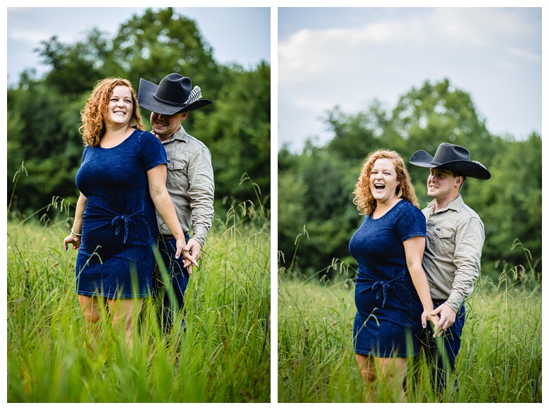 nashville engagement, nashville engagement photographer, Spring Hill Tennessee, outdoor engagement photos, field engagement photos, cowboy hat, cowboy, western engagement photos, Spring Hill engagement photographer, cowboy and cowgirl, summer engagement photos