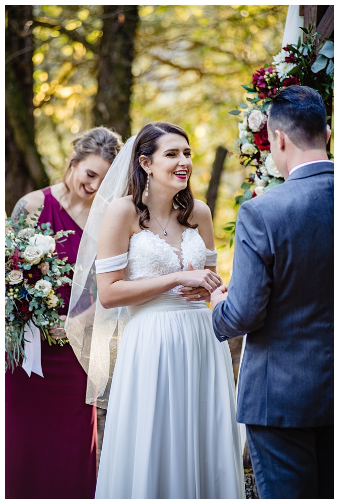 a close up of the bride during the ceremony, nashville wedding photographer, nashville wedding, nashville Tennessee wedding, intimate wedding, Drakewood Farm, intimate nashville wedding, intimate outdoor wedding, intimate backyard wedding, intimate elopement, Tennessee elopement