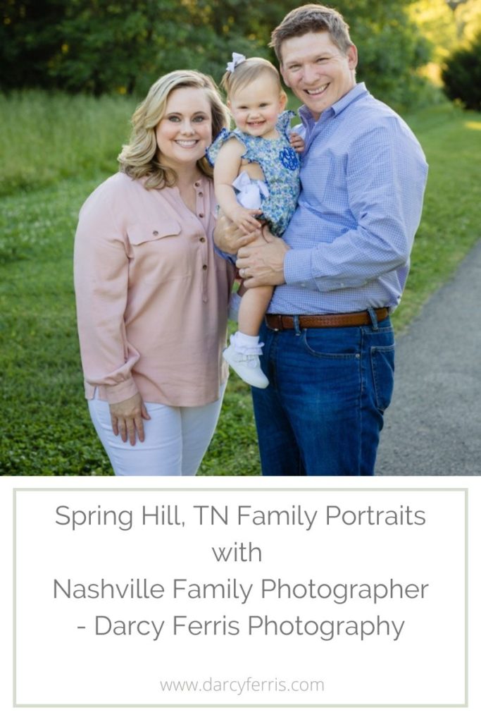 Mom and dad holding their toddler daughter as they all look towards the camera, Nashville family photographer, Spring Hill Tennessee, Spring Hill portrait photographer, Family in Spring Hill, Spring Hill photographer, Spring Hill Family, Nashville film, Nashville lifestyle photographer, luxury family photographer