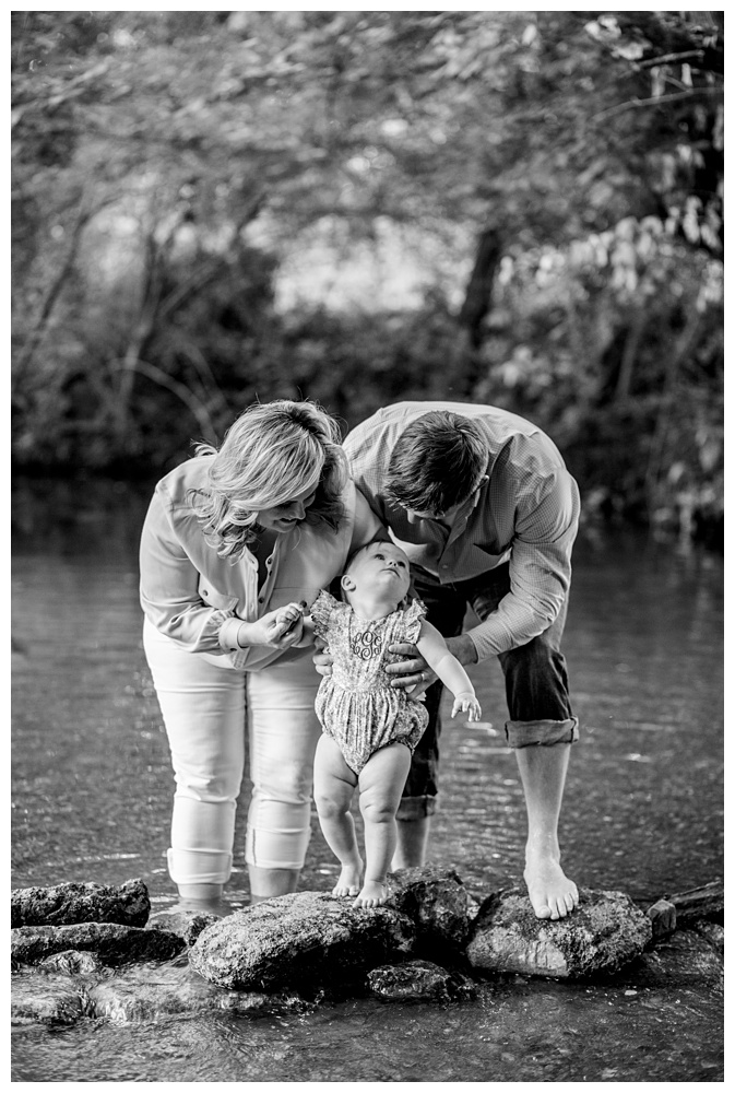 mom and dad in the creek with their little girl, Nashville family photographer, Spring Hill Tennessee, Spring Hill portrait photographer, Family in Spring Hill, Spring Hill photographer, Spring Hill Family, Nashville film, Nashville lifestyle photographer, luxury family photographer