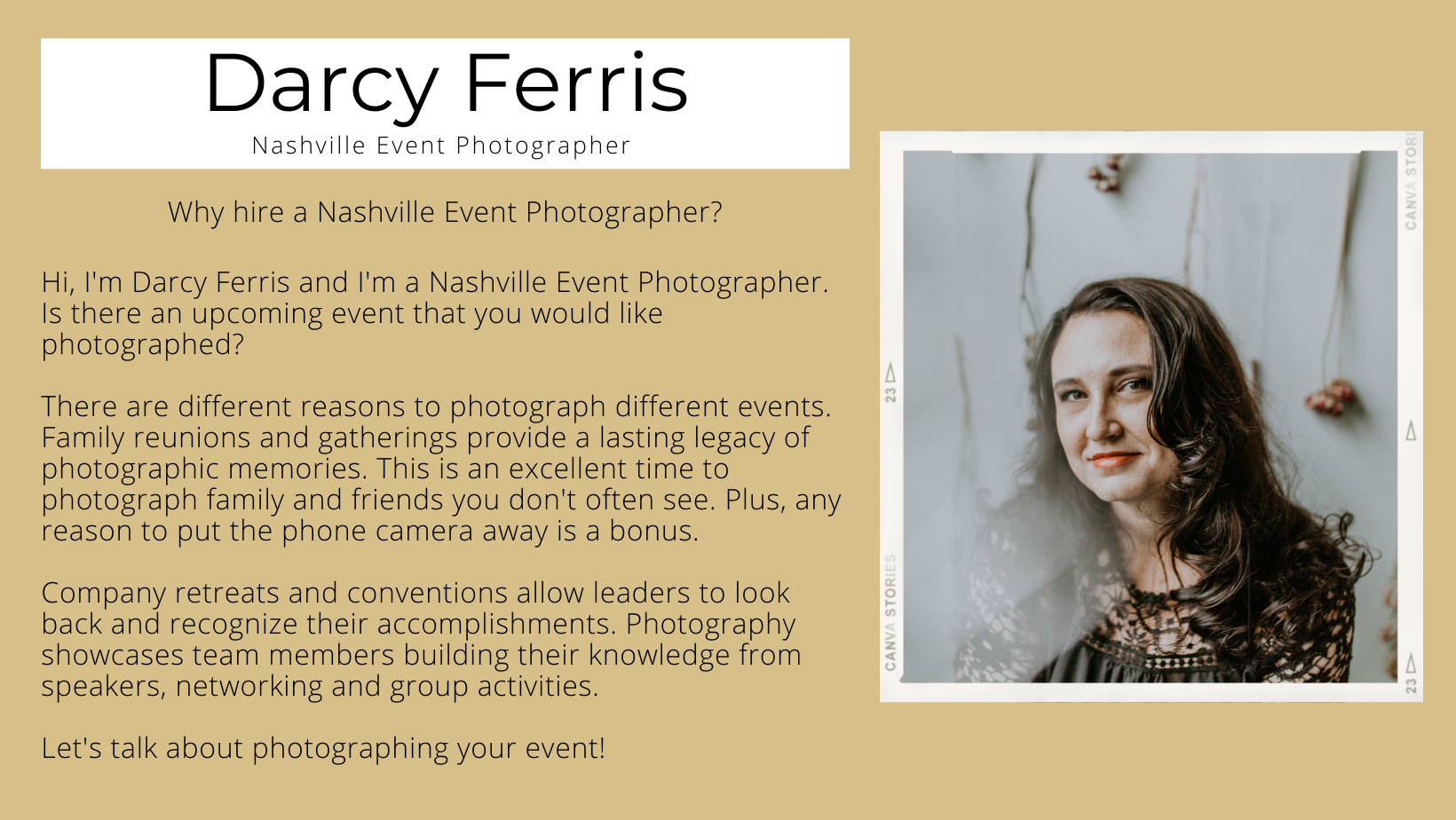 a photo of Darcy Ferris and why you should hire a Nashville Event Photographer