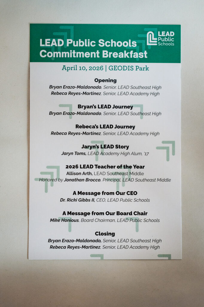 a photo of the lineup of events during the commitment breakfast.